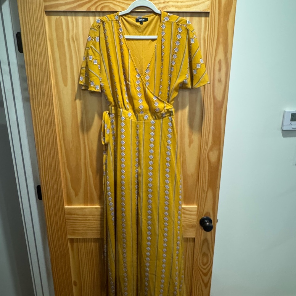 Wishlist Mustard Yellow Wrap Dress | Size Large | Boho Midi